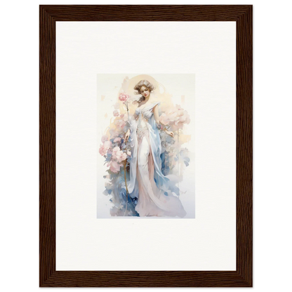 Watercolor of an elegant woman in a blue gown for your Blossom Serenade room decoration