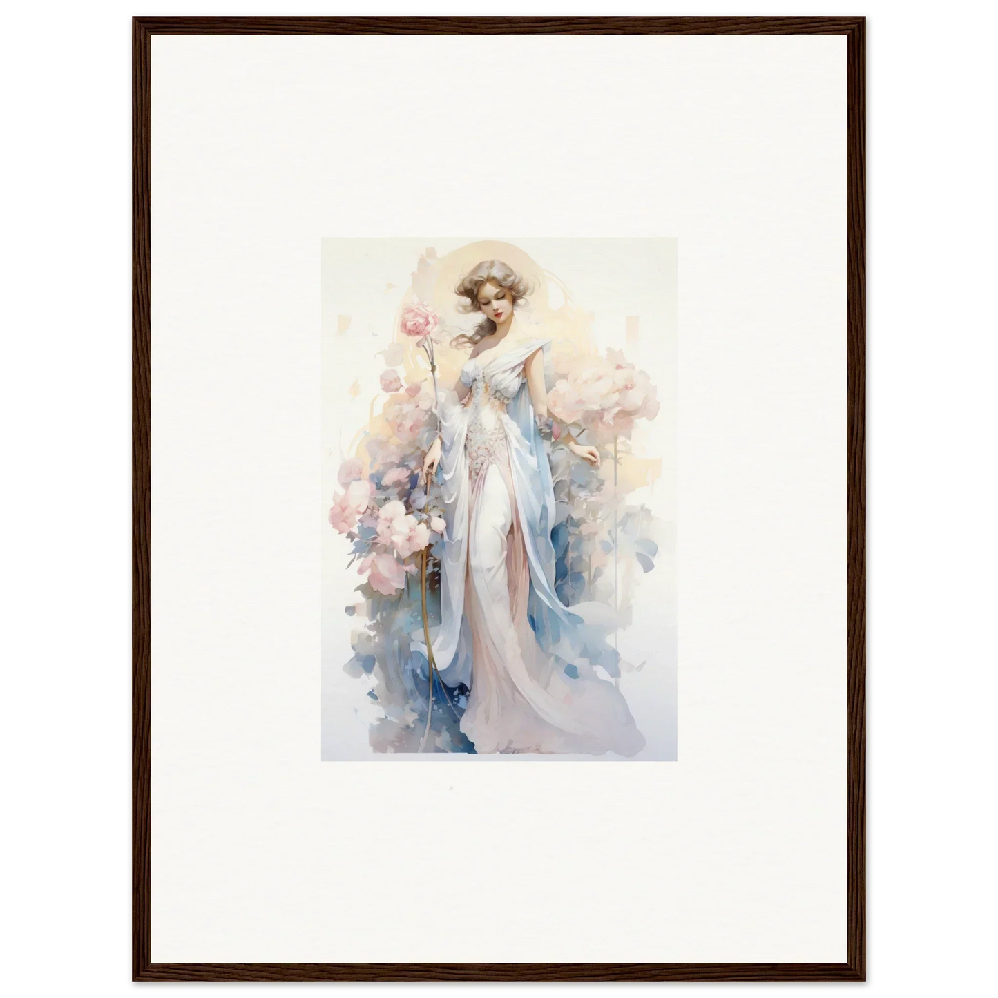 Watercolor of an elegant woman with a flower for a Blossom Serenade canvas print