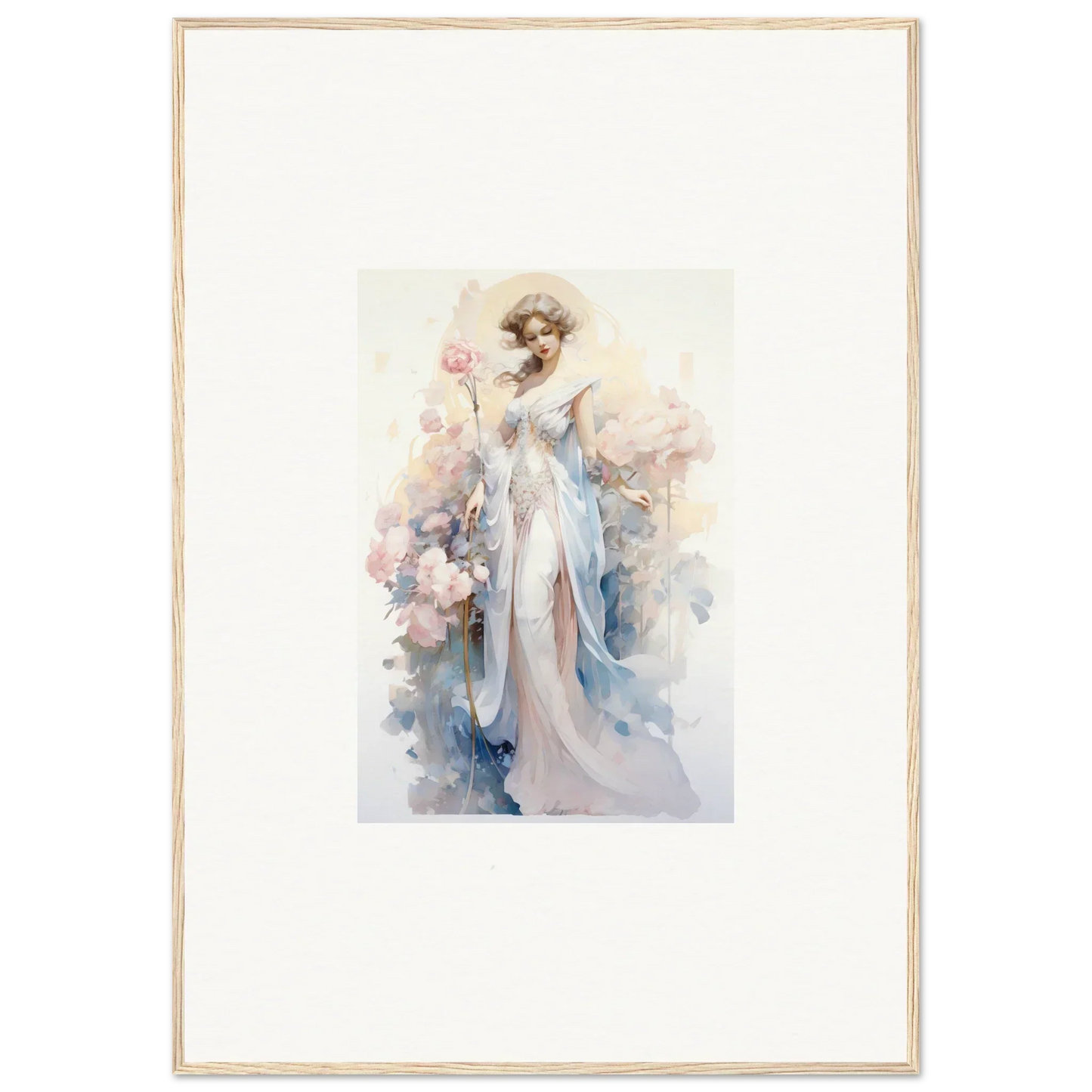 Watercolor canvas print of an elegant woman for blissful Blossom Serenade room decoration