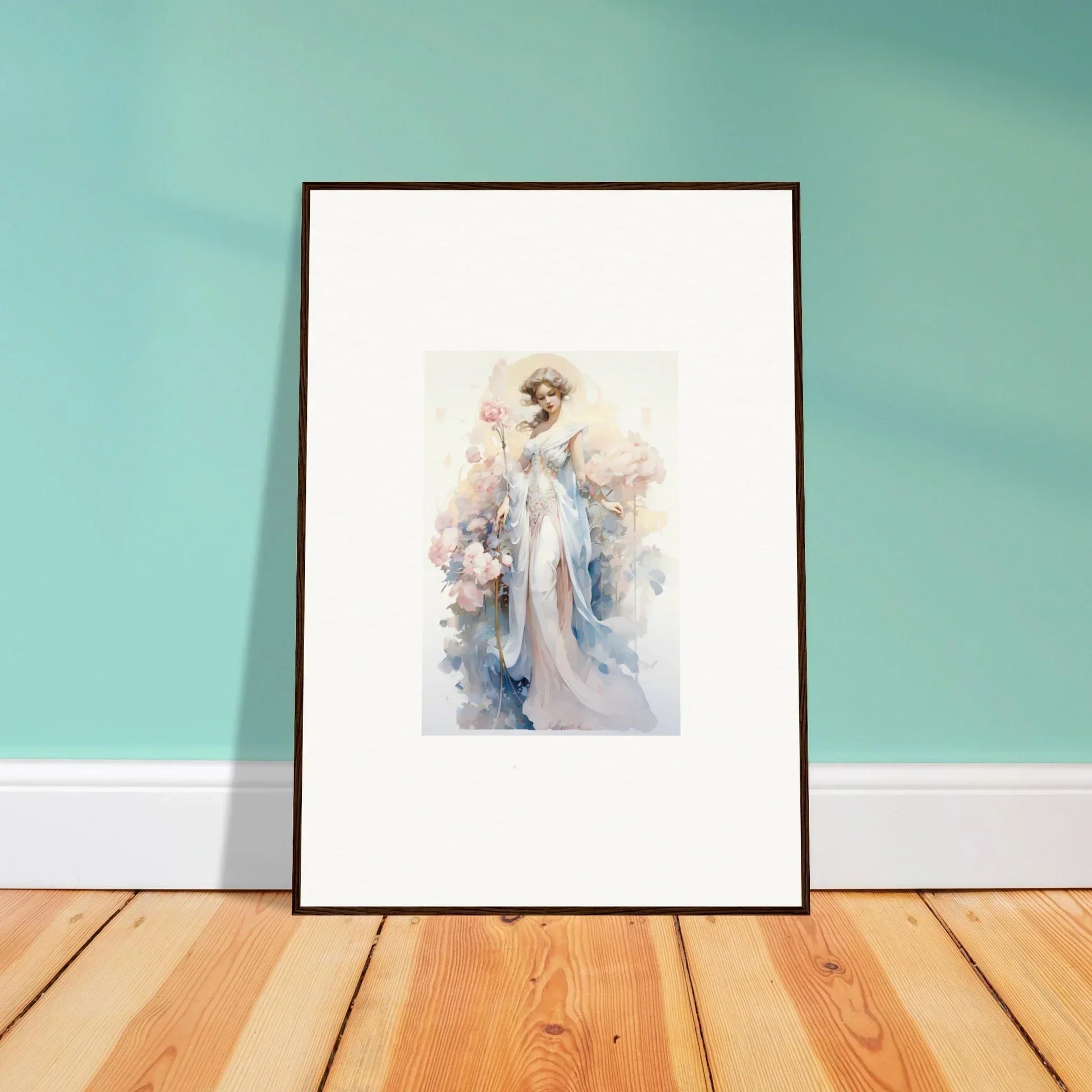 Framed watercolor painting of an ethereal figure, perfect for blossom serenade room decoration