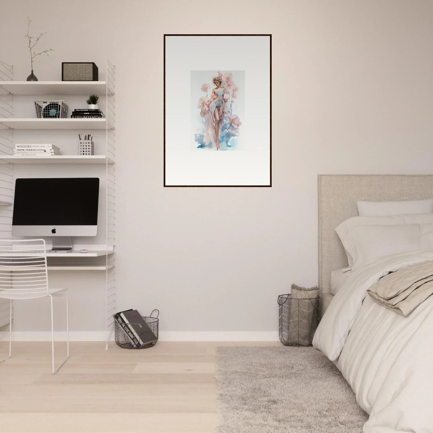 Framed abstract watercolor of a nude figure, perfect for blossoming dreams room decoration