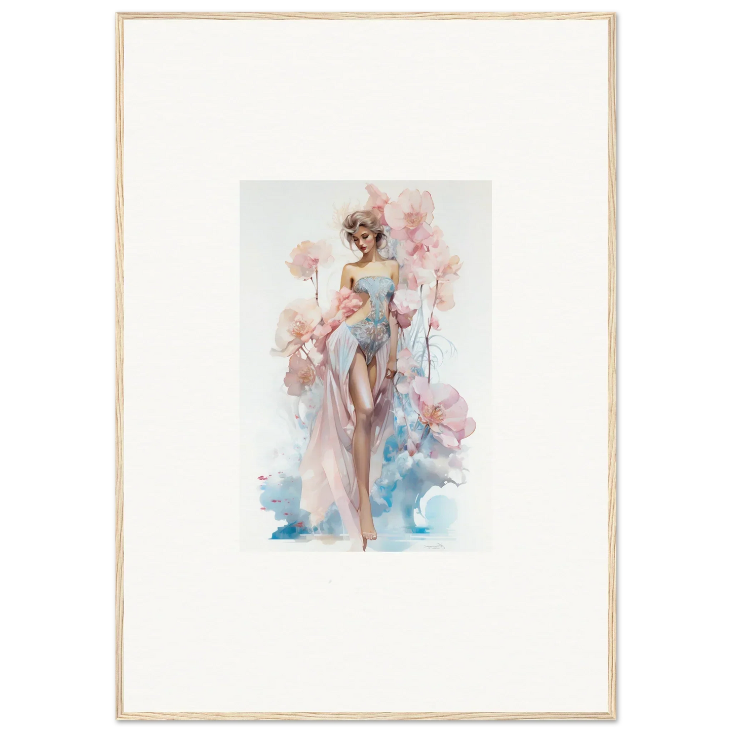 Watercolor painting of a woman in pink dress for blossoming dreams canvas print decor