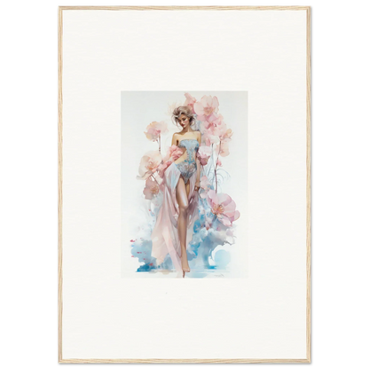 Watercolor painting of a woman in pink dress for blossoming dreams canvas print decor