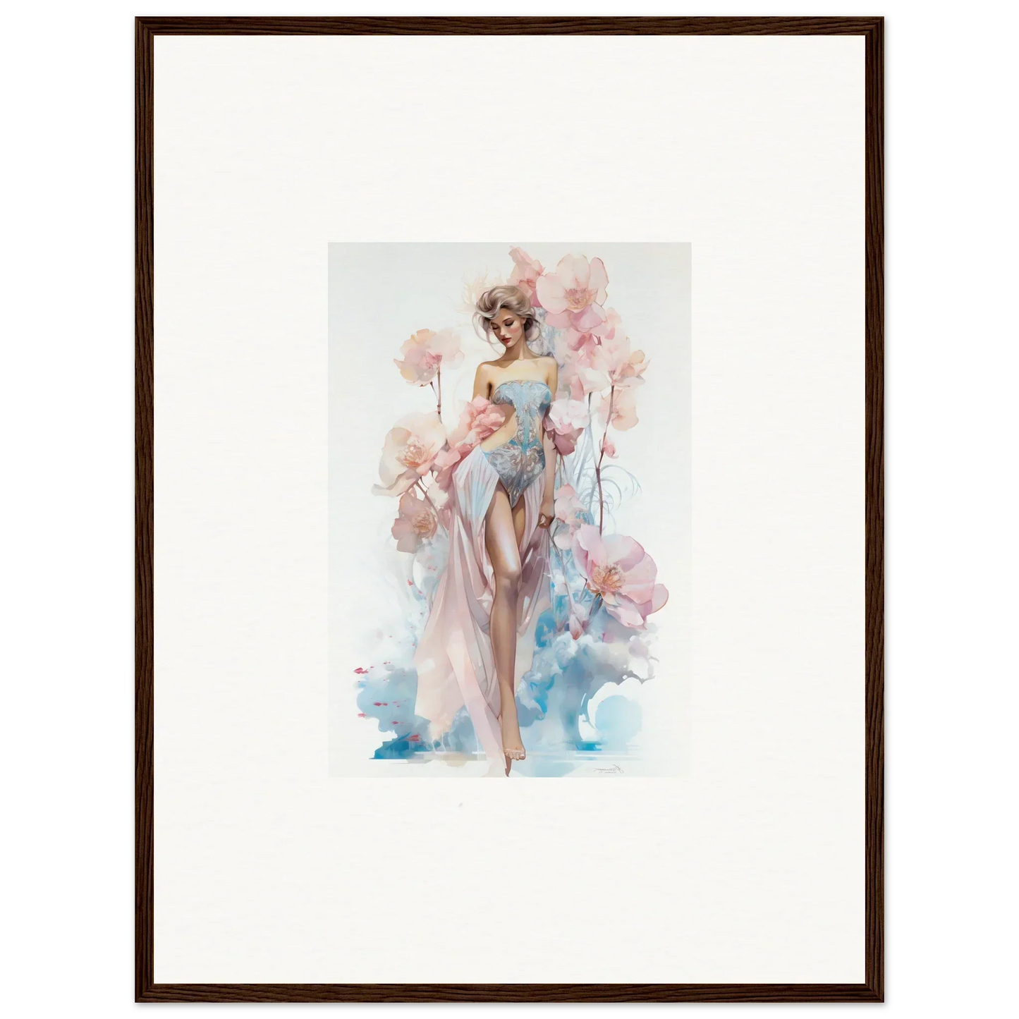 Watercolor painting of a graceful female figure for blossoming dreams room decoration