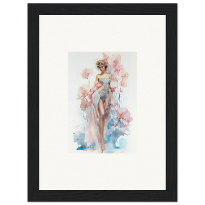 Framed watercolor of an elegant woman for blossoming dreams room decoration