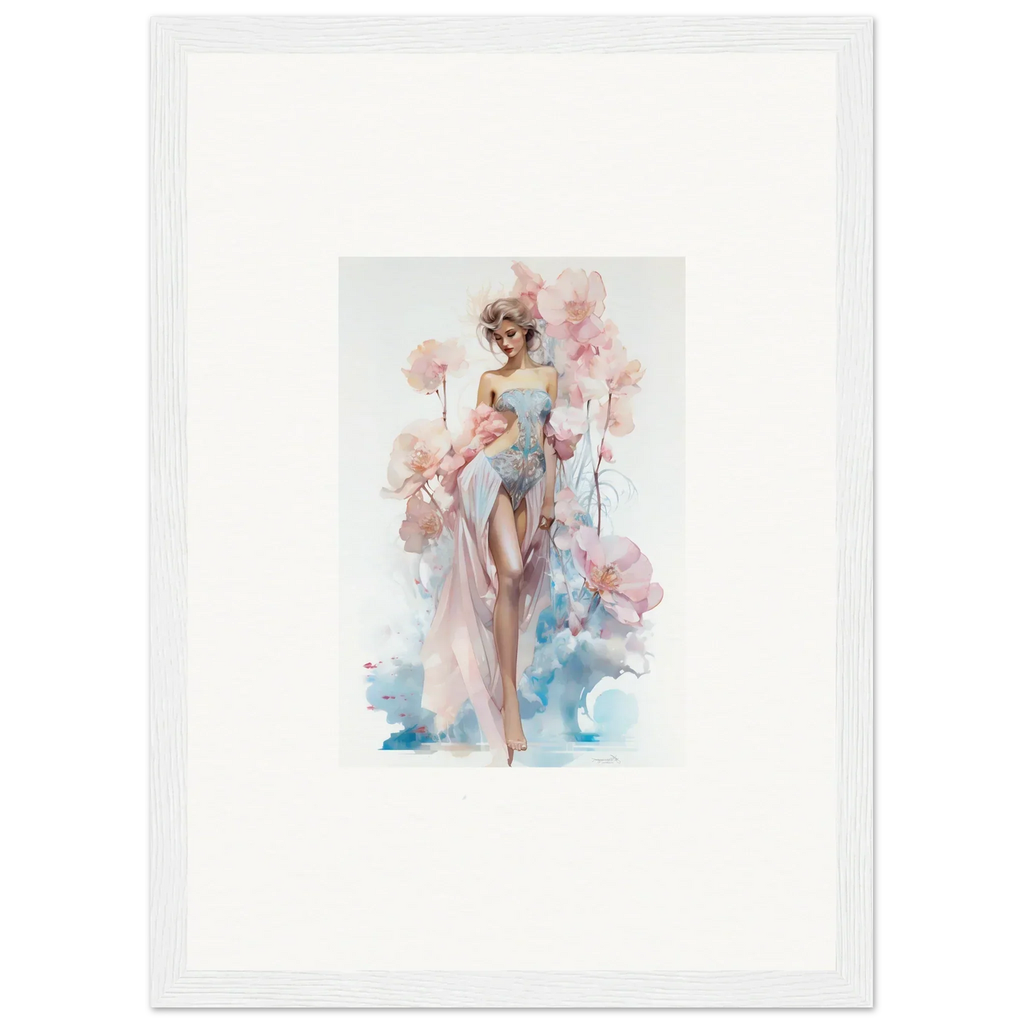 Watercolor painting of a woman in a dress, perfect for blossoming dreams room decoration