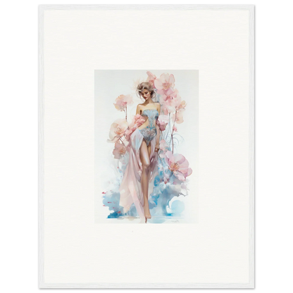 Watercolor canvas print of a graceful female figure in blossoming dreams hues