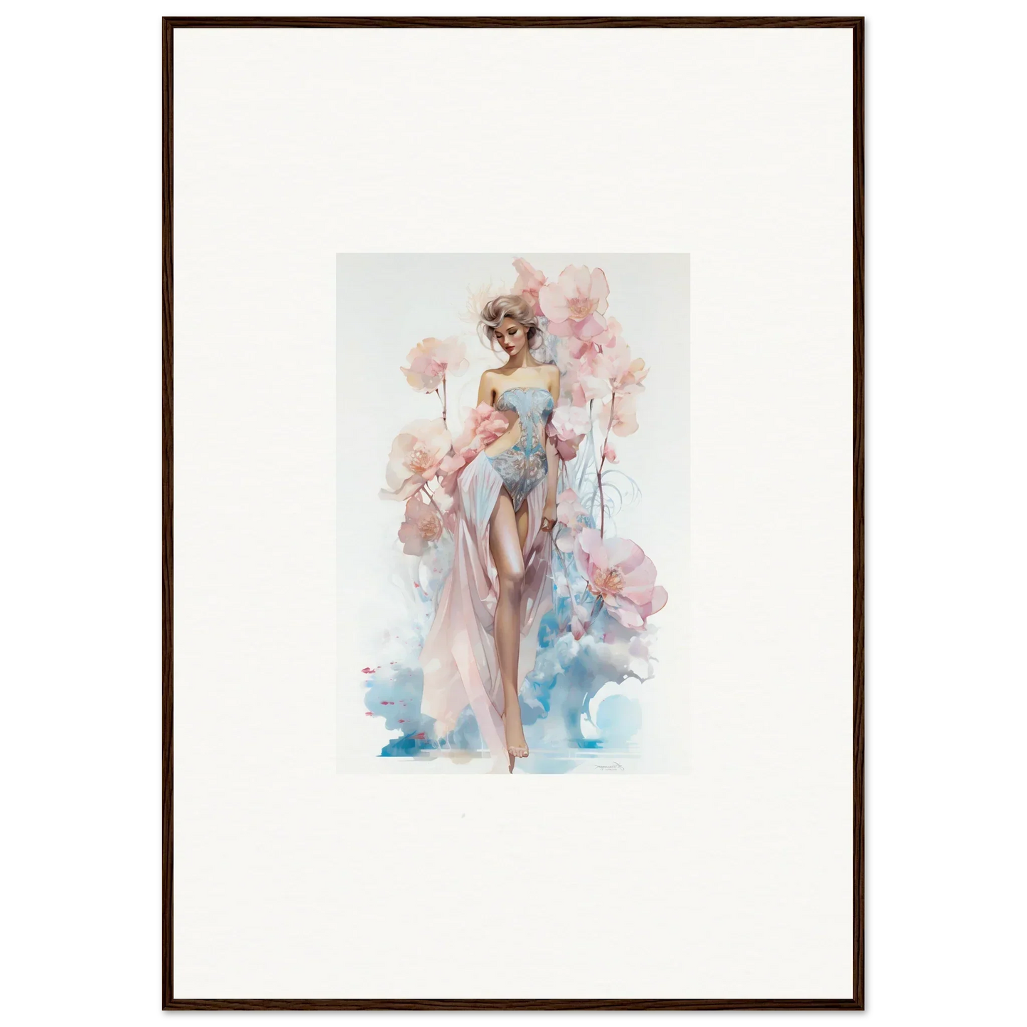 Watercolor painting of a woman in pink dress, perfect for blossoming dreams room decoration