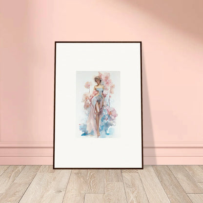 Framed watercolor of feminine figure with floral elements for blossoming dreams room decoration