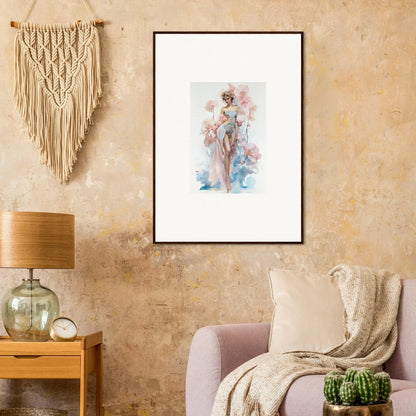 Framed watercolor painting of a nude figure in pink and blue for blossoming dreams room decoration