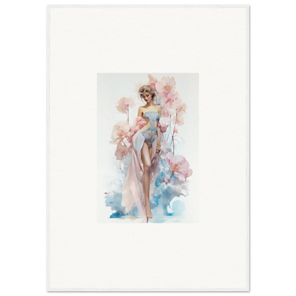 Watercolor canvas print of a woman in a pink dress for blossoming dreams room decoration