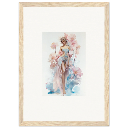 Framed watercolor painting of a graceful figure for blossoming dreams room decoration