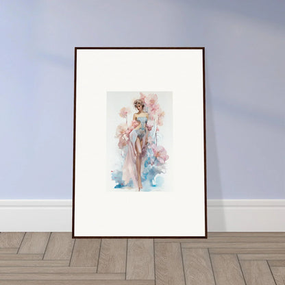 Framed watercolor nude surrounded by soft florals, perfect for blossoming dreams room decoration