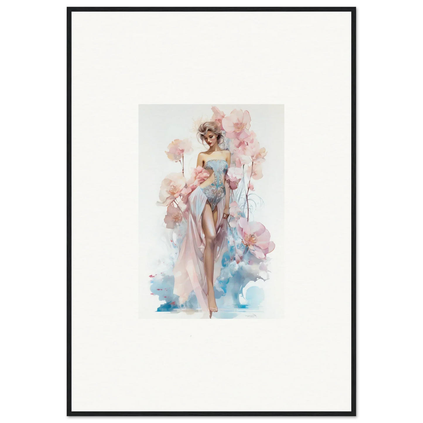 Watercolor painting of a woman in a pink dress, perfect for blossoming dreams room decoration