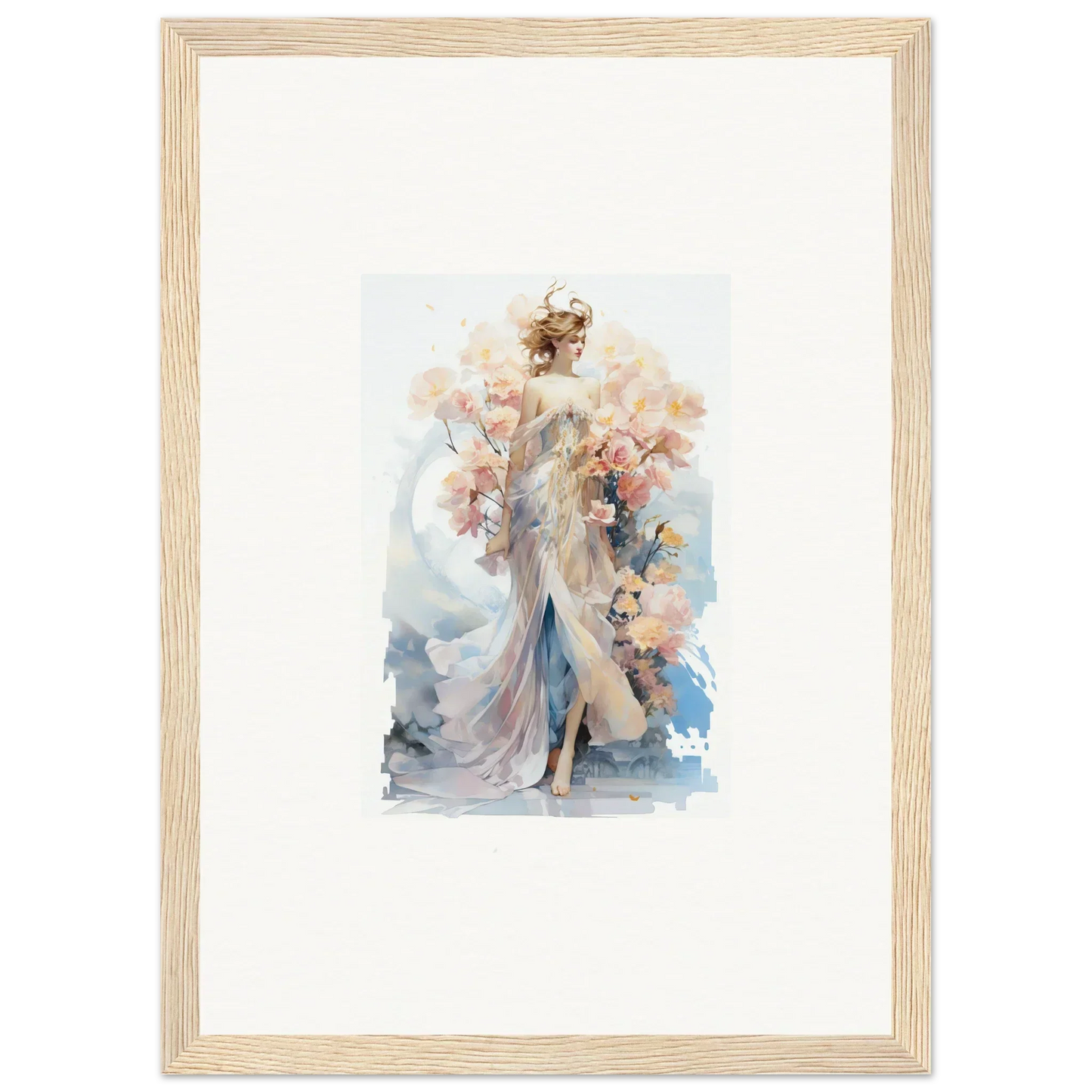 Framed watercolor painting of an ethereal figure for blush mirage room decor