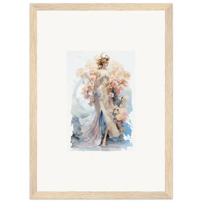 Framed watercolor painting of an ethereal figure for blush mirage room decor