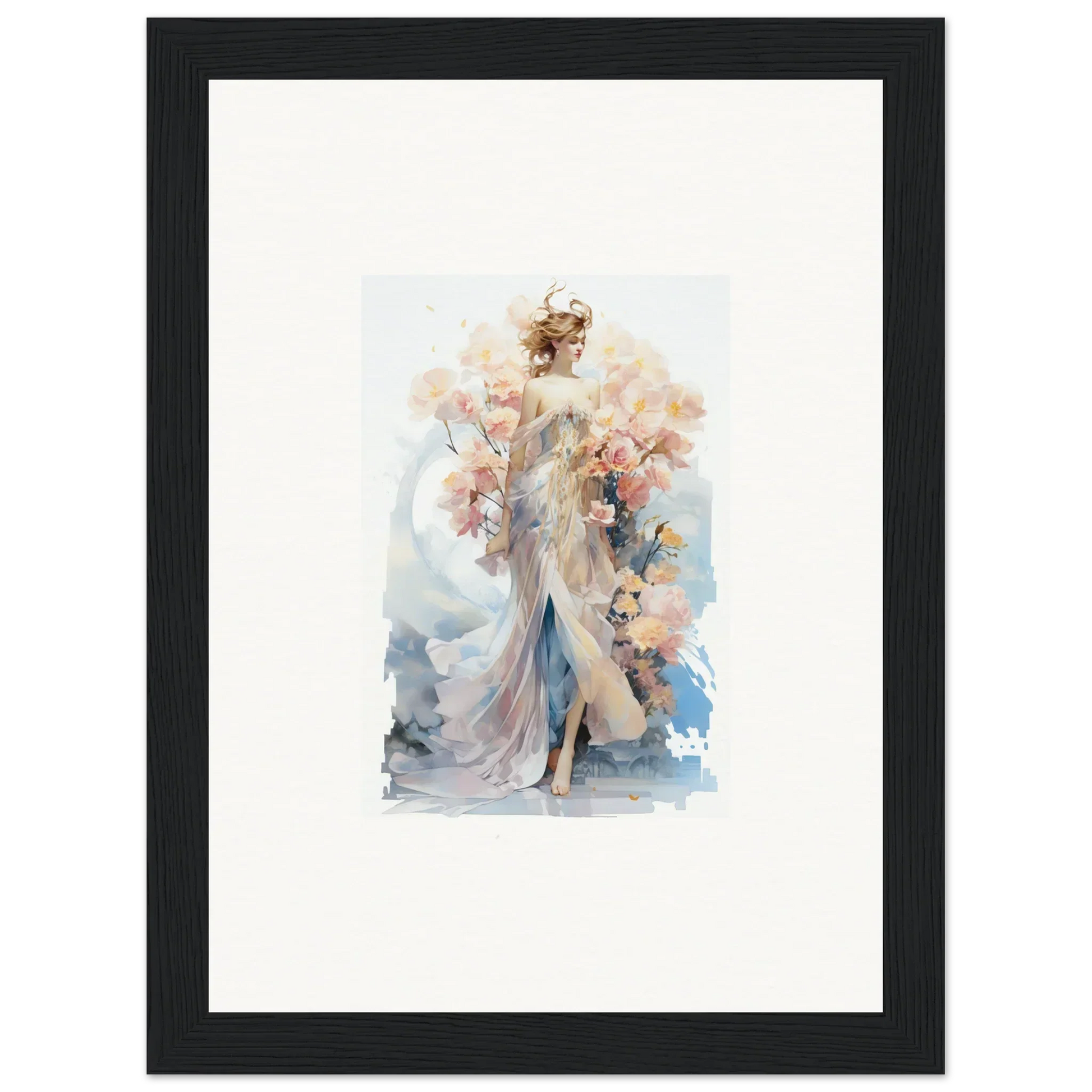 Ethereal watercolor of a graceful female figure for Blush Mirage room decor