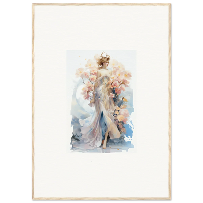 Ethereal Blush Mirage watercolor painting of a graceful figure for room decor