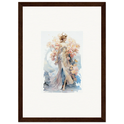 Watercolor painting of an elegant woman in a flowing dress, perfect for Blush Mirage room decor