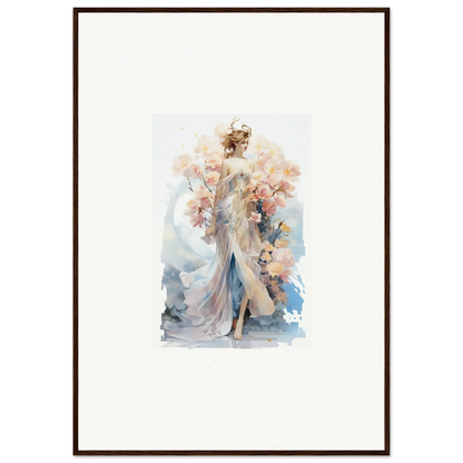 Ethereal watercolor painting of a graceful figure in Blush Mirage framed wall art