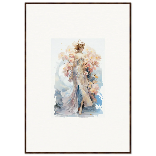 Ethereal watercolor painting of a graceful figure in Blush Mirage framed wall art