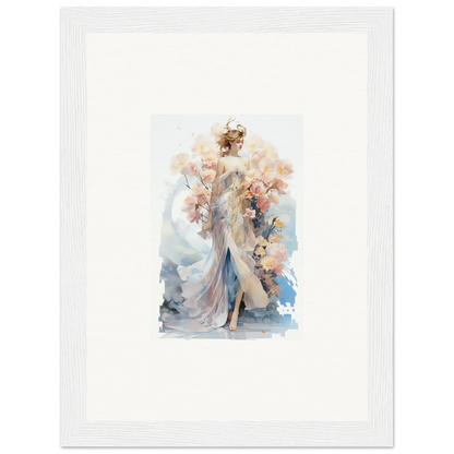 Ethereal Blush Mirage watercolor painting of a female figure for framed wall art and room decor