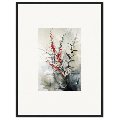 Framed watercolor of delicate red flowers, perfect for botanical orchestra room decoration