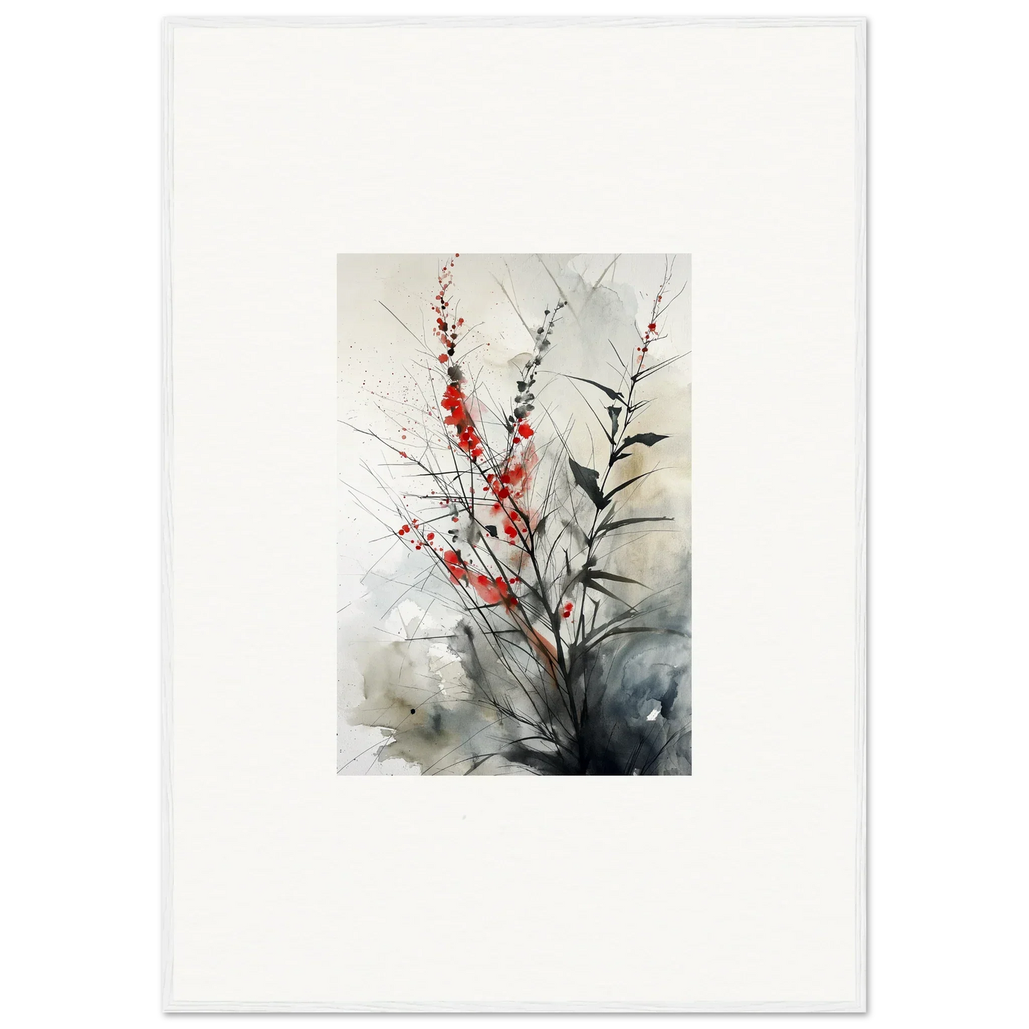 Delicate watercolor painting of red blossoms for a stunning botanical orchestra canvas print