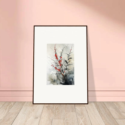 Framed watercolor painting of red floral stems for unique room decoration canvas print