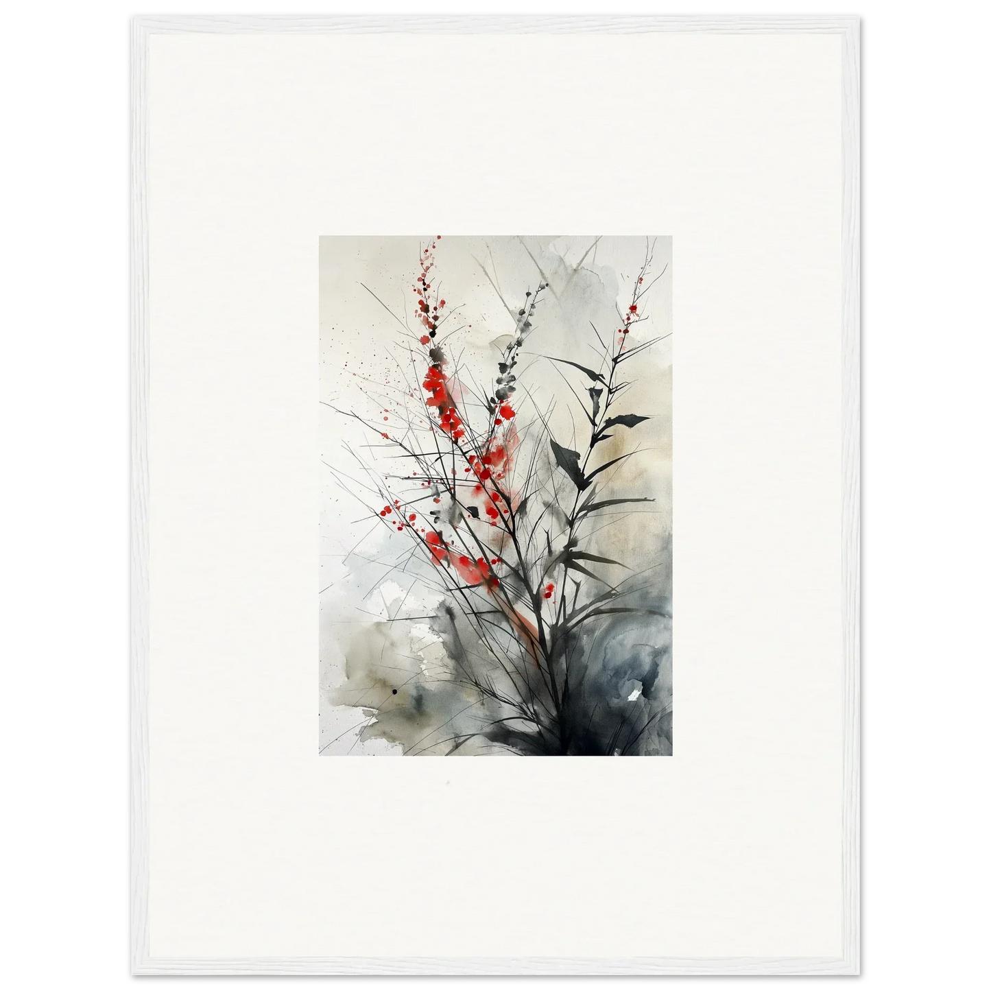 Watercolor branches with red blossoms and green leaves for a stunning botanical orchestra canvas print