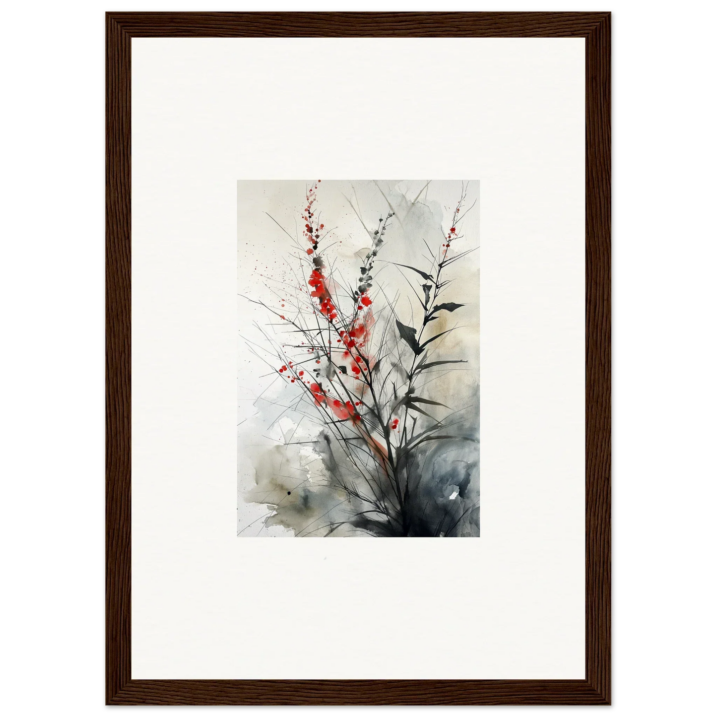 Framed watercolor of red flowers for a stunning botanical orchestra canvas print