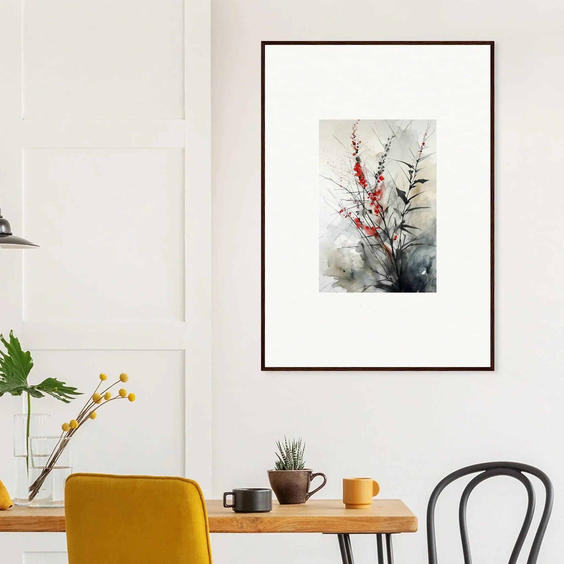 Framed watercolor painting of red blossoms for a stunning botanical orchestra room decoration