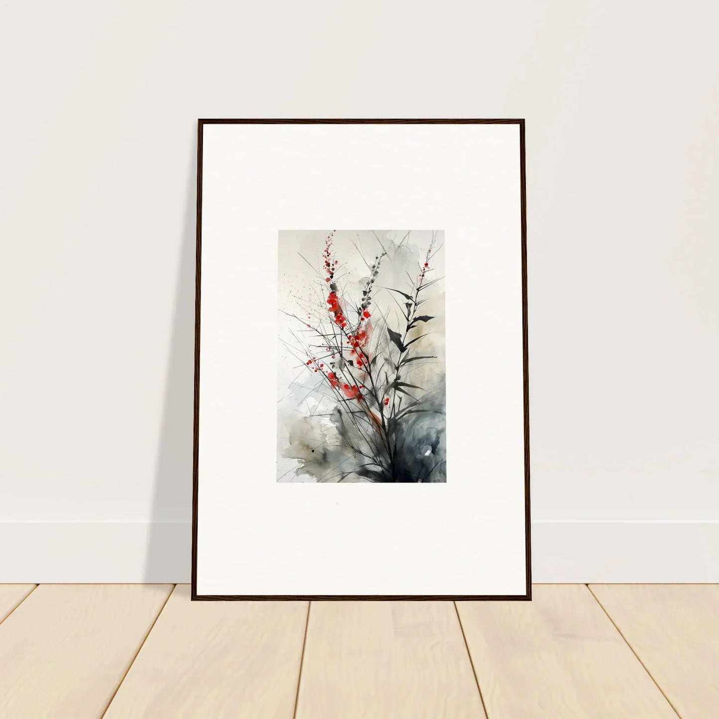 Framed watercolor of delicate floral branches for your botanical orchestra room decoration