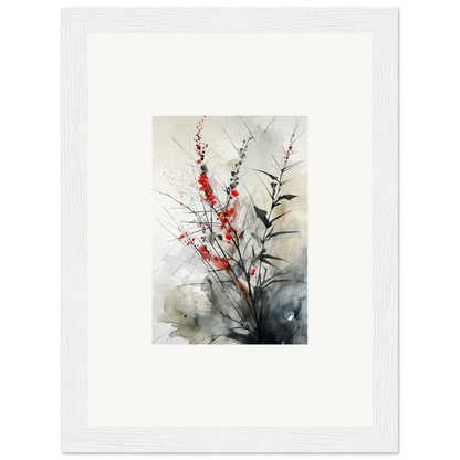 Framed watercolor painting of red and white florals for a botanical orchestra vibe in room decoration