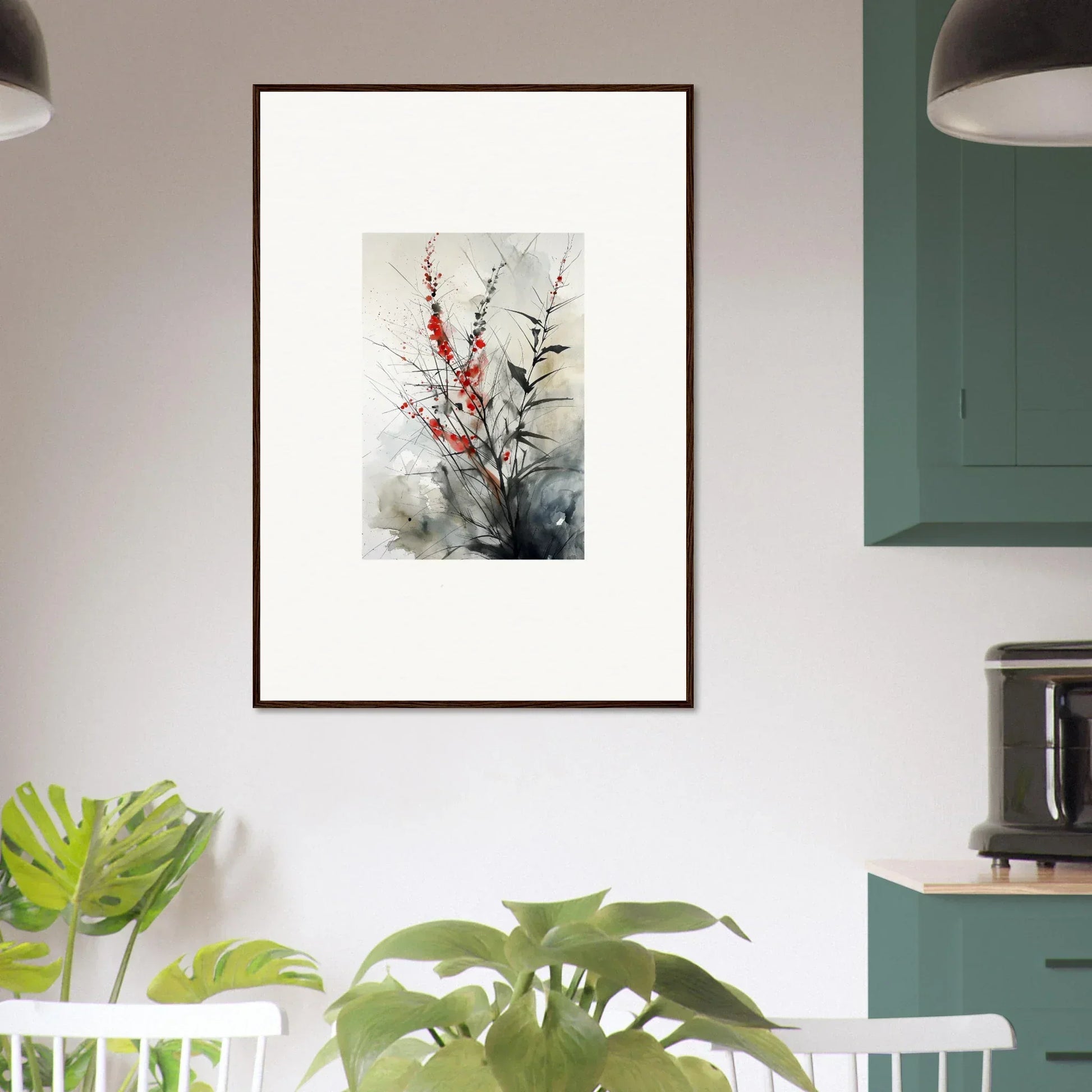 Framed watercolor canvas print of red blossoms for stylish room decoration in Botanical Orchestra