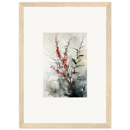 Framed watercolor painting of red and white floral branches for a stylish room decoration