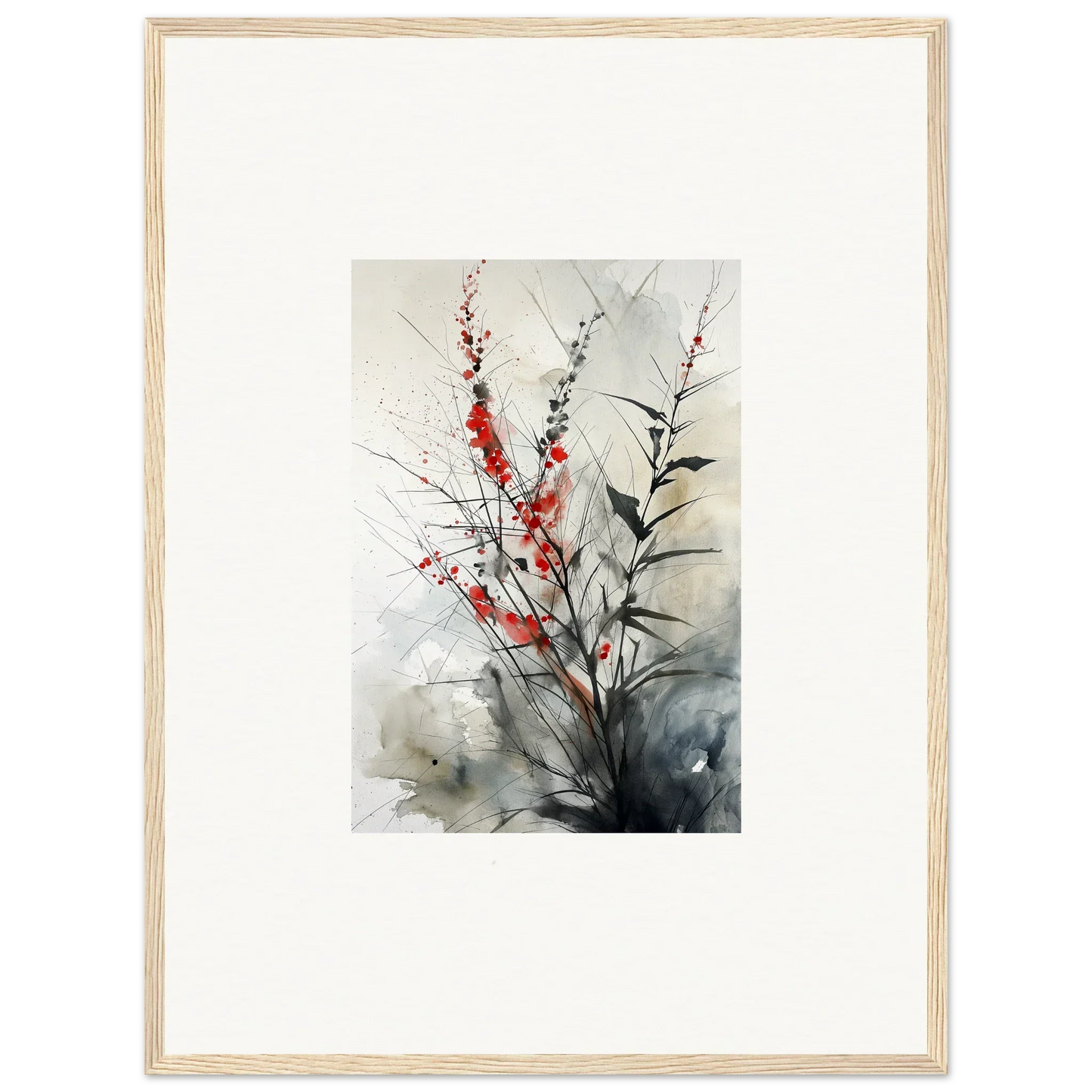 Framed watercolor painting of red flowers for a stunning botanical orchestra room decoration