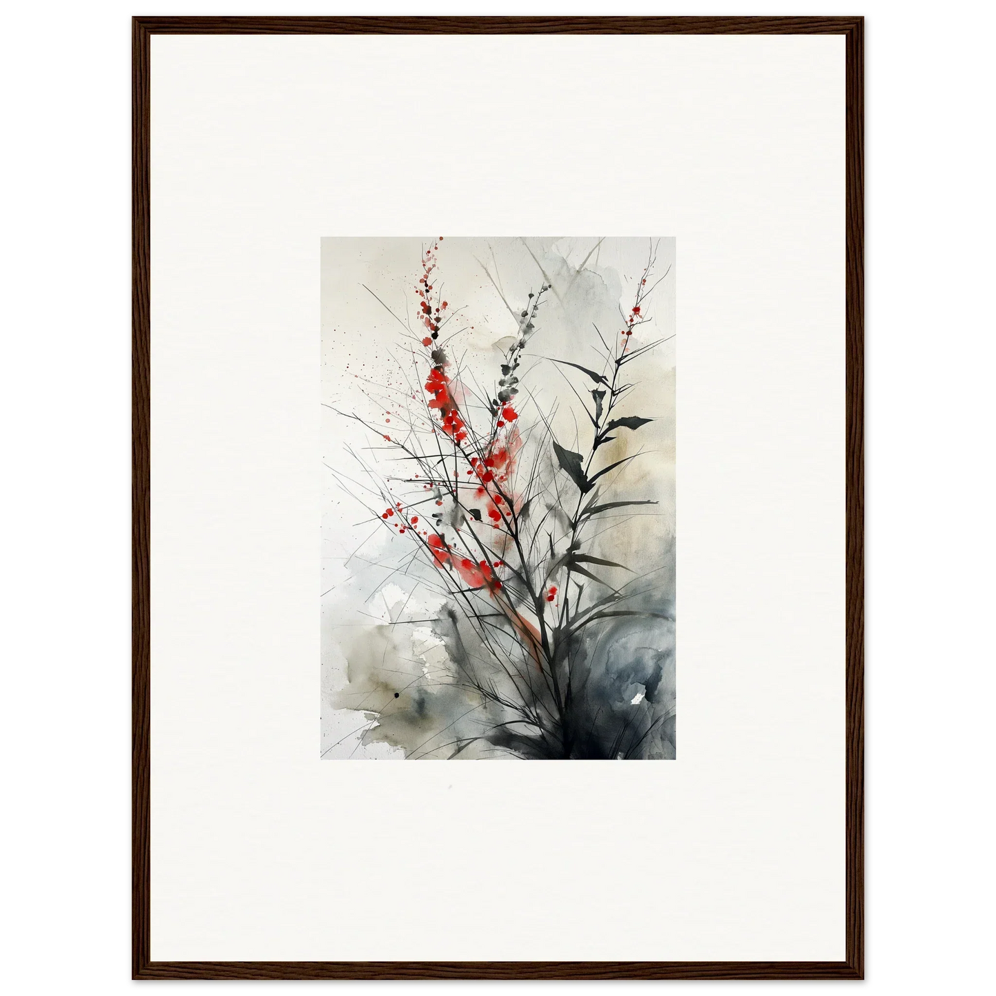 Framed watercolor of red flowers in Ethereal Botanical Orchestra canvas print for room decoration