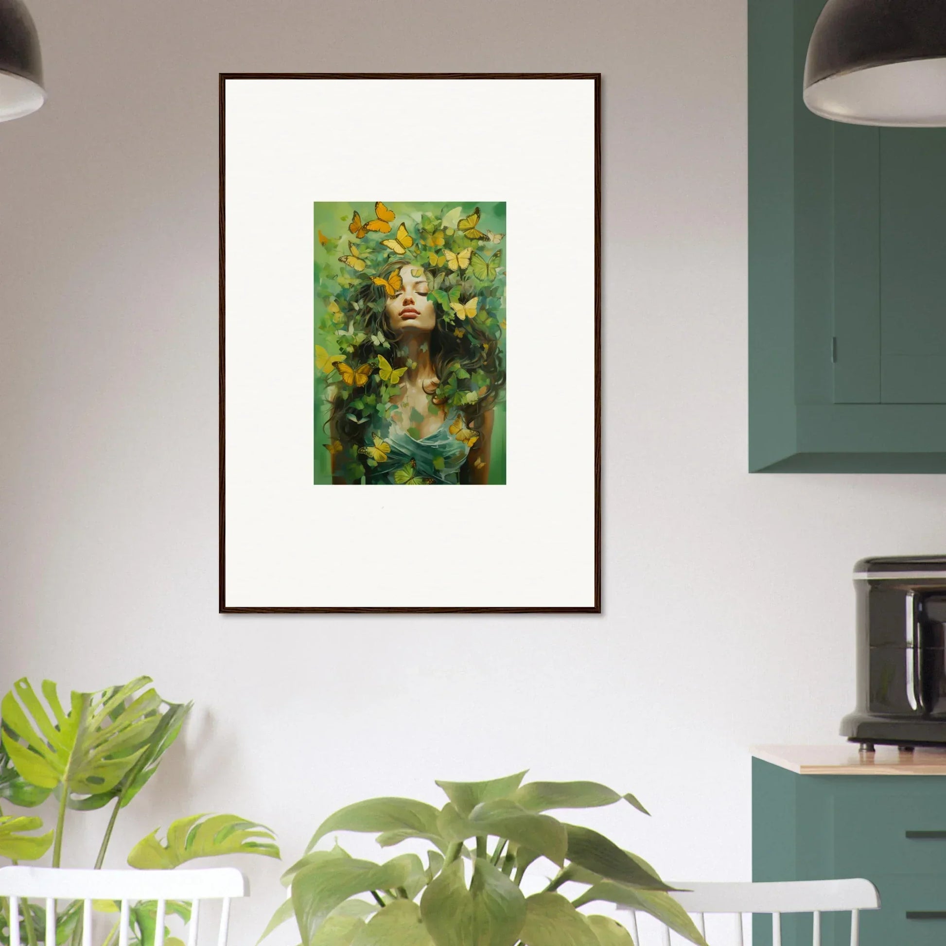 Framed canvas print of Chrysalis Ecstasy with a figure in vibrant foliage and flowers