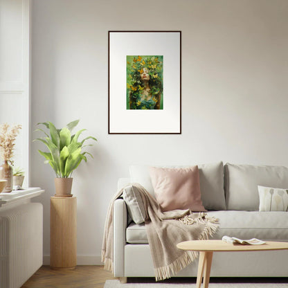 Framed canvas print of Chrysalis Ecstasy with a figure among greenery and flowers