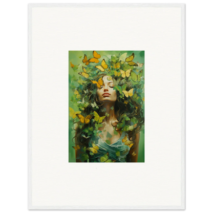 Vibrant woman with butterflies in Ethereal Chrysalis Ecstasy canvas print for room decoration