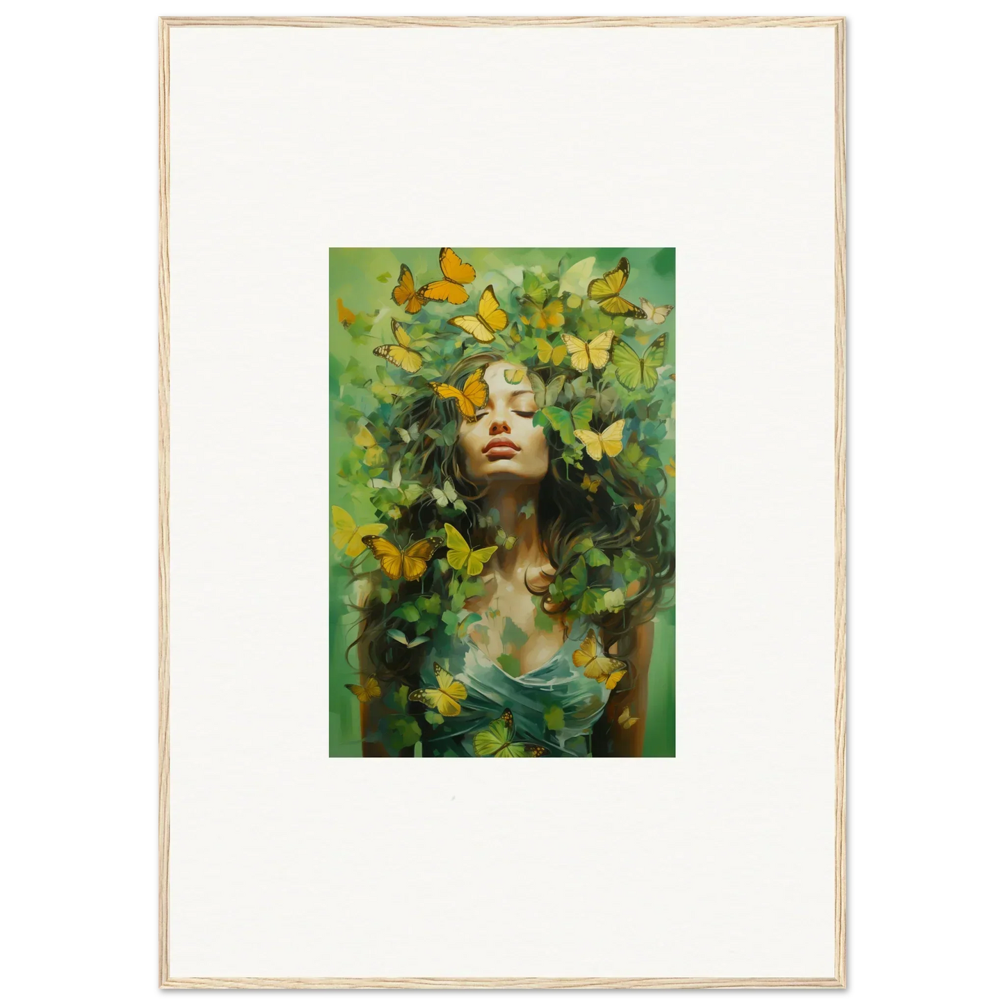 Painting of a woman with butterflies in Ethereal Chrysalis Ecstasy canvas print for room decoration