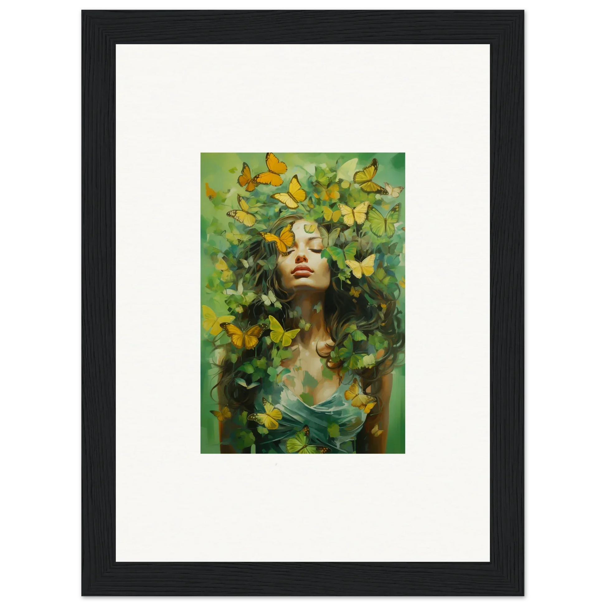 Framed canvas print of a woman in a garden, showcasing Chrysalis Ecstasy vibes