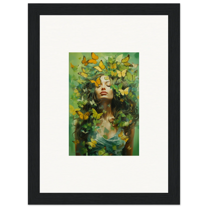 Framed canvas print of a woman in a garden, showcasing Chrysalis Ecstasy vibes