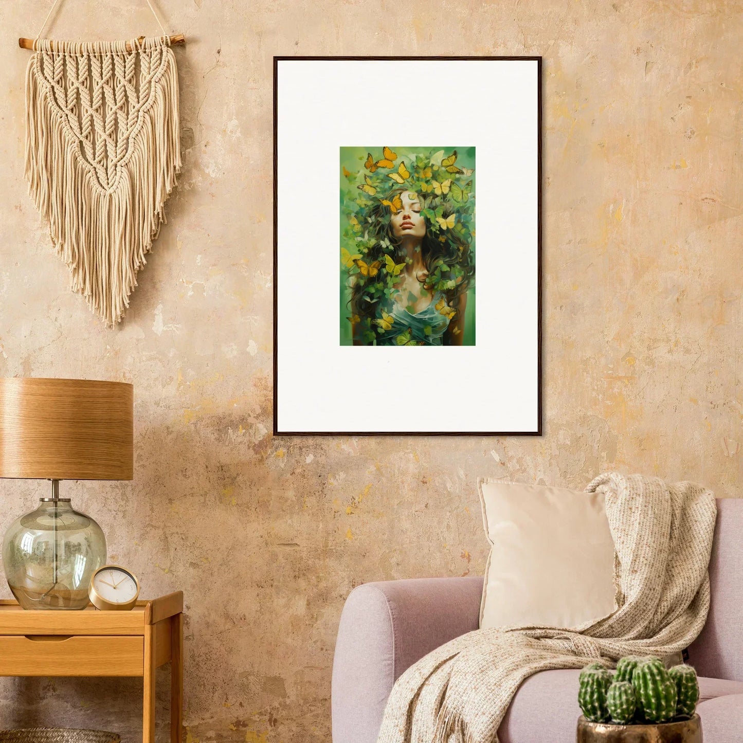 Framed canvas print of Ethereal Chrysalis Ecstasy with green foliage and yellow flowers