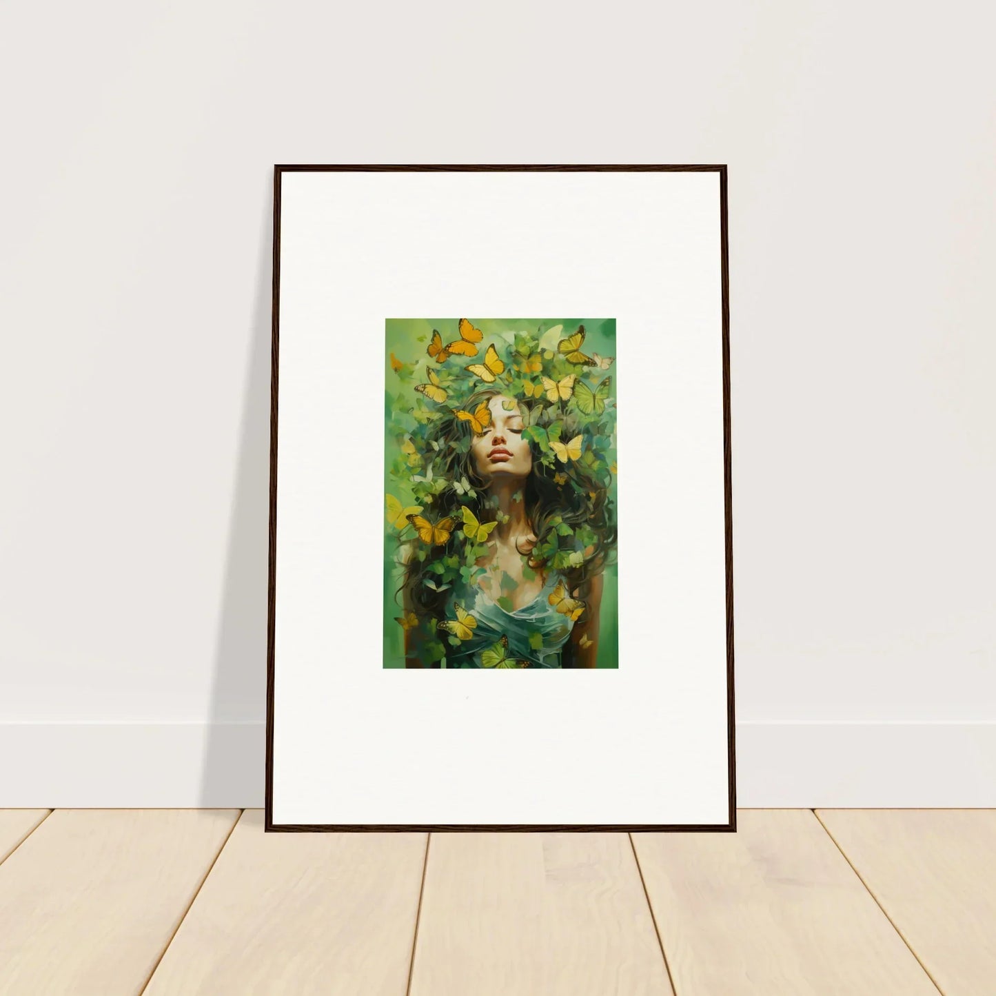 Framed canvas print of Ethereal Chrysalis Ecstasy blending portrait and nature elements