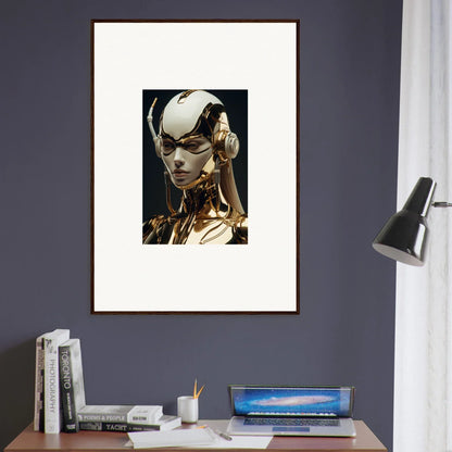 Framed wall art of a futuristic robotic face, ideal for botanical sonata room decor