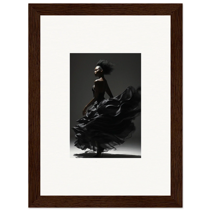 Framed black-and-white photograph of a flamenco dancer in motion.