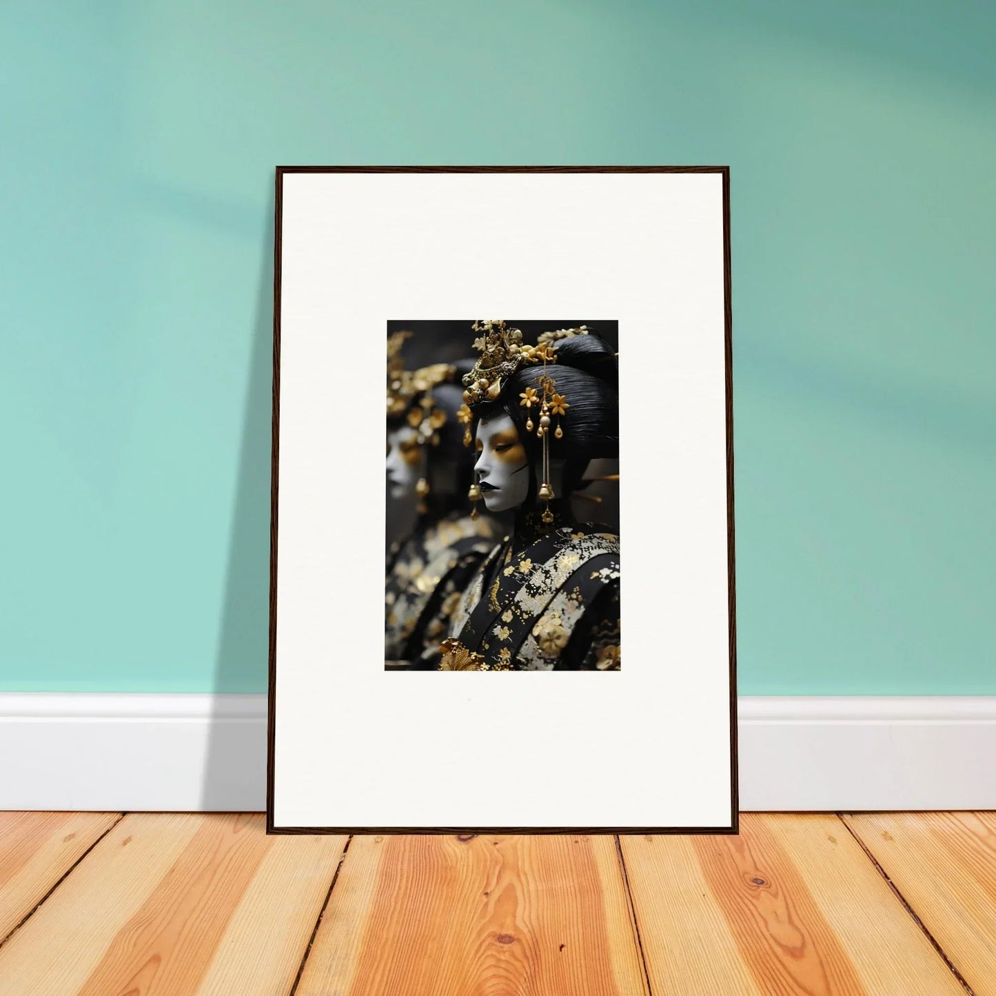 Framed photograph of a figure with golden accessories for dreamy room decoration