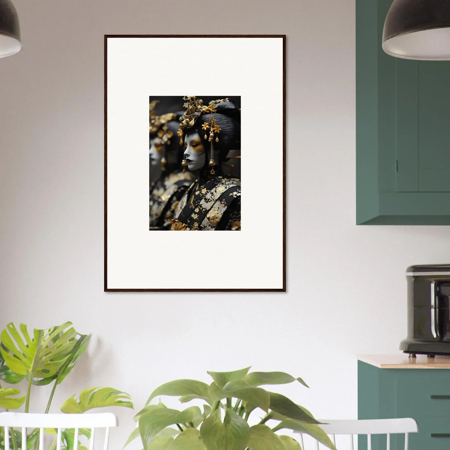 Framed canvas print of Ethereal Dream Whispers with a golden figure for room decoration